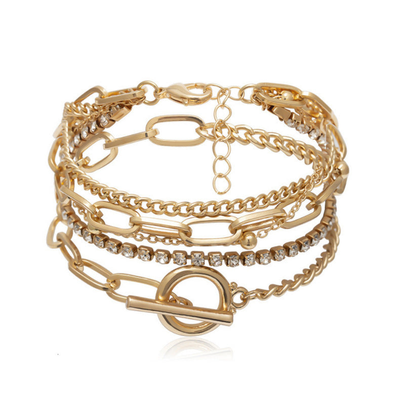 Diamond-studded round bead bracelet