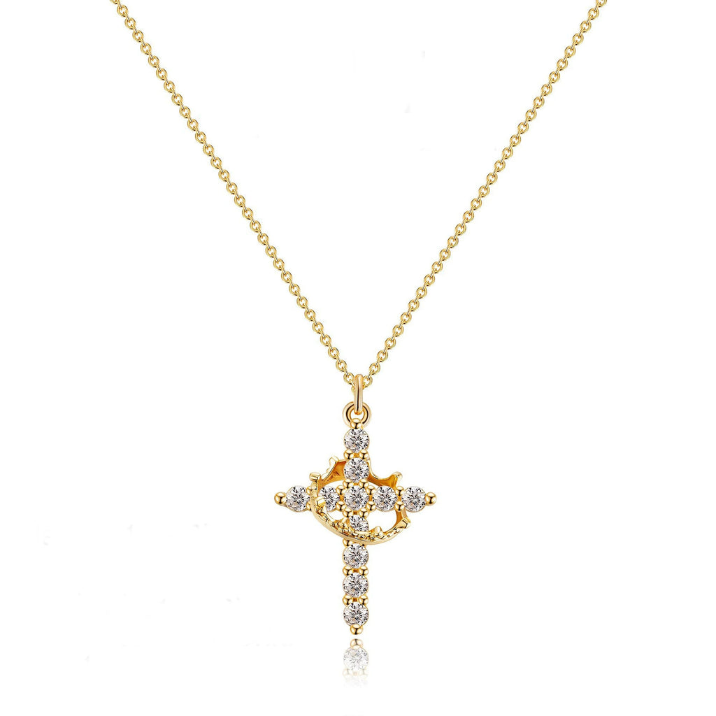 Women's Rotating Cross Crown Pendant Necklace