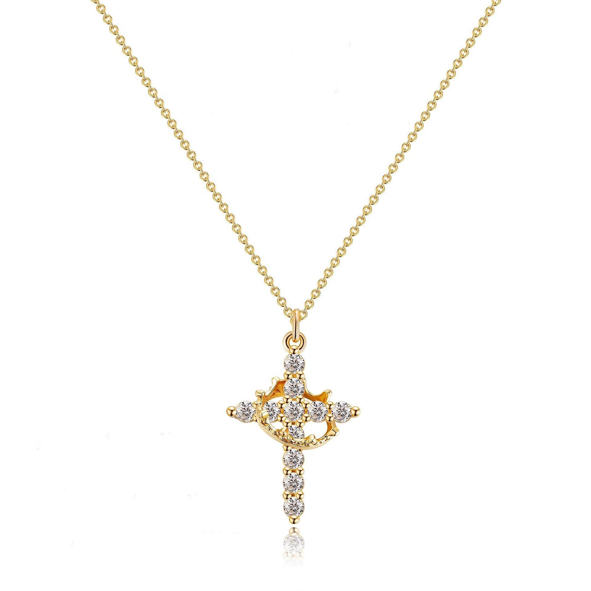 Women's Rotating Cross Crown Pendant Necklace