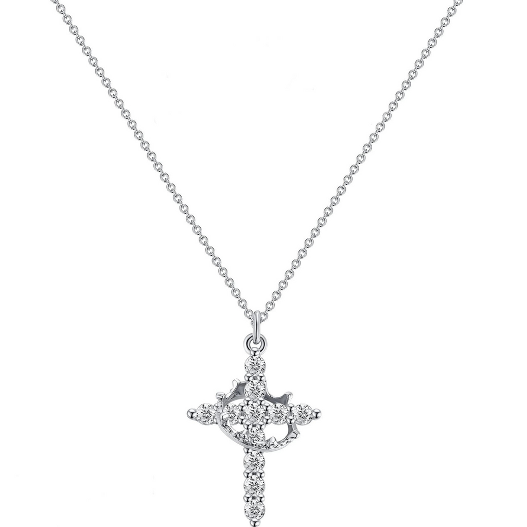 Women's Rotating Cross Crown Pendant Necklace