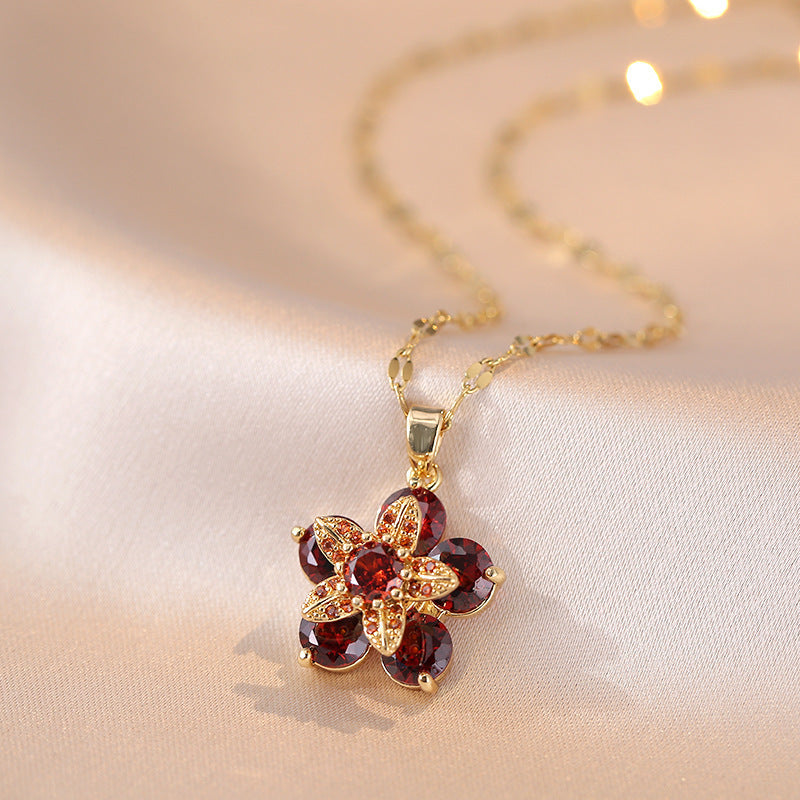 Rotatable Flower Zircon Necklace