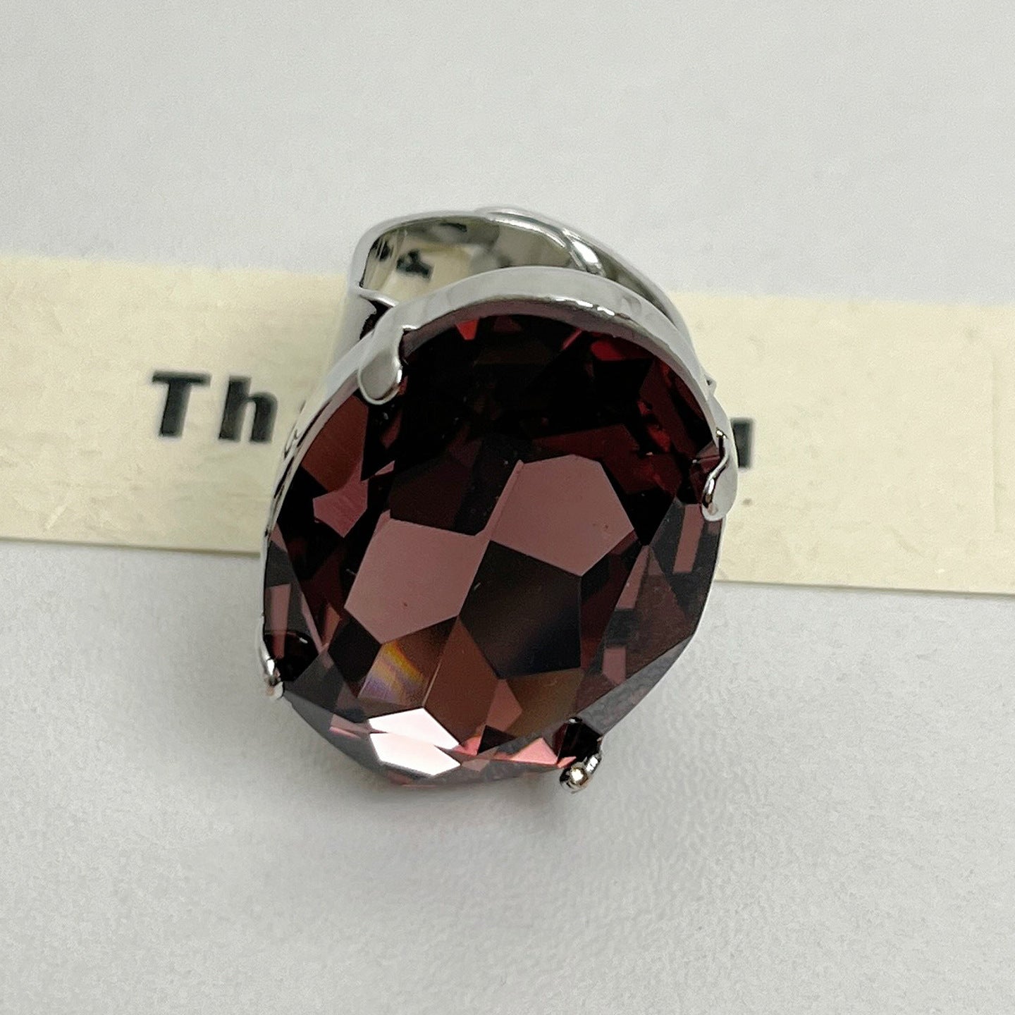 Oval Gemstone Open Ring with Crystal Design