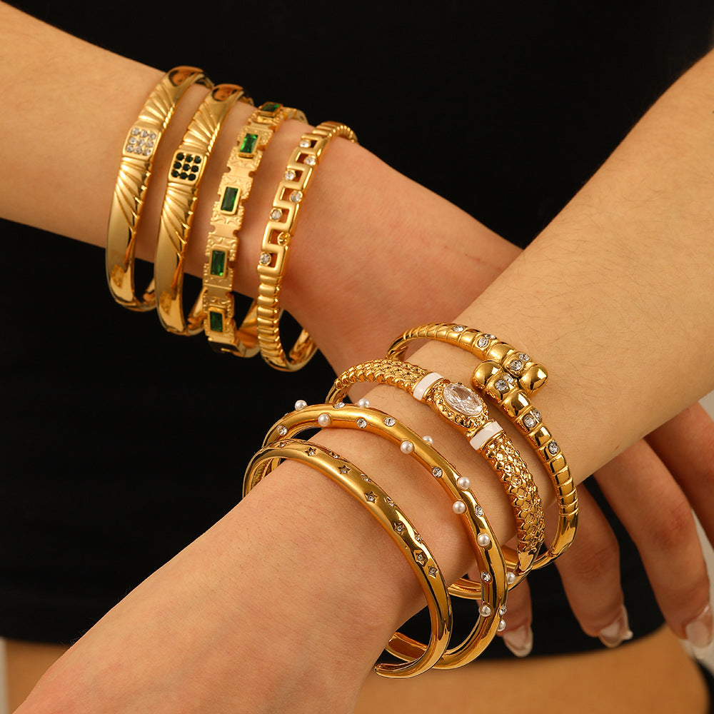 Stainless Steel Diamond-encrusted Simple Bracelet