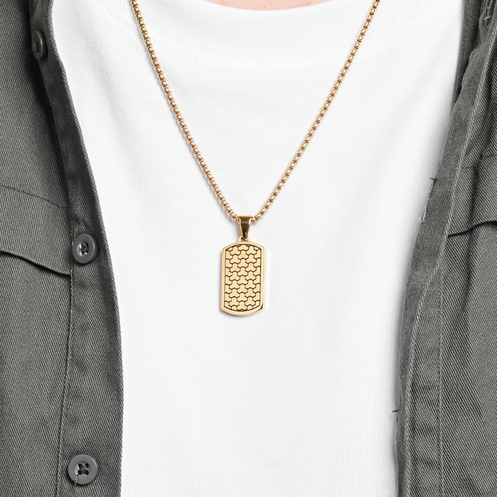Military Style Football Texture Steel Pendant Necklace