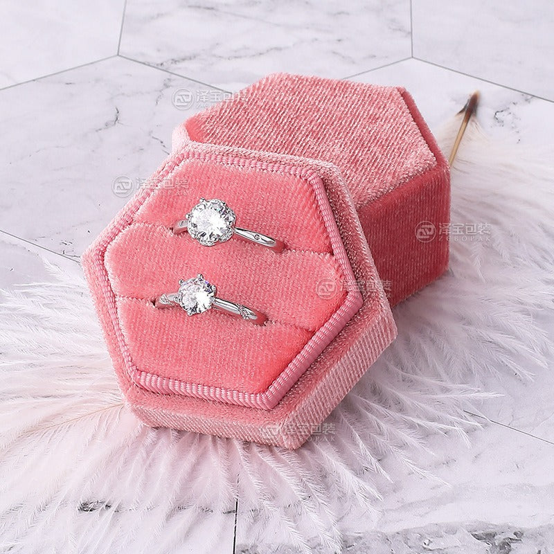 Hexagonal Velvet Ring Jewelry Box