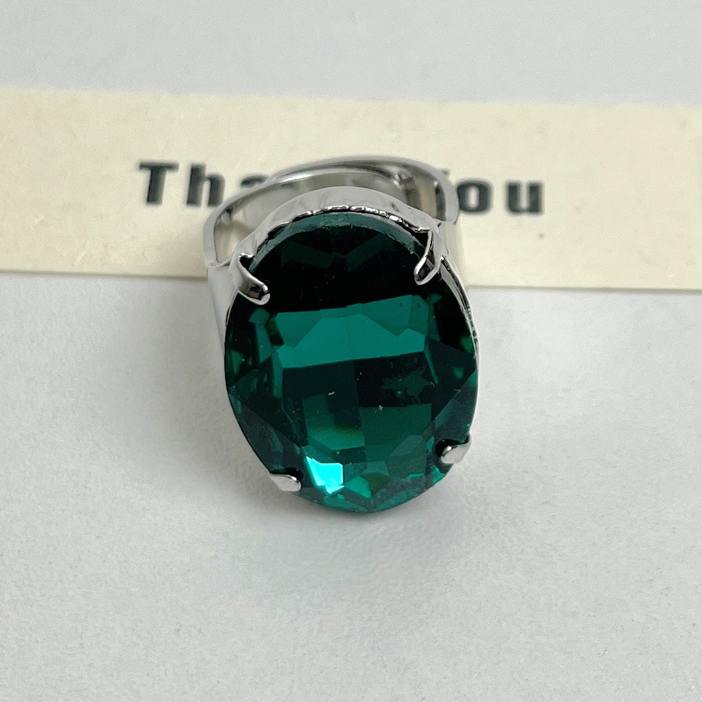 Oval Gemstone Open Ring with Crystal Design