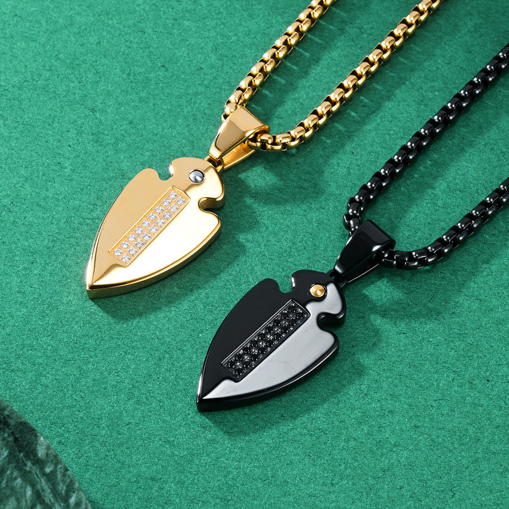 Spearhead Shield Pendant Titanium Steel Necklace