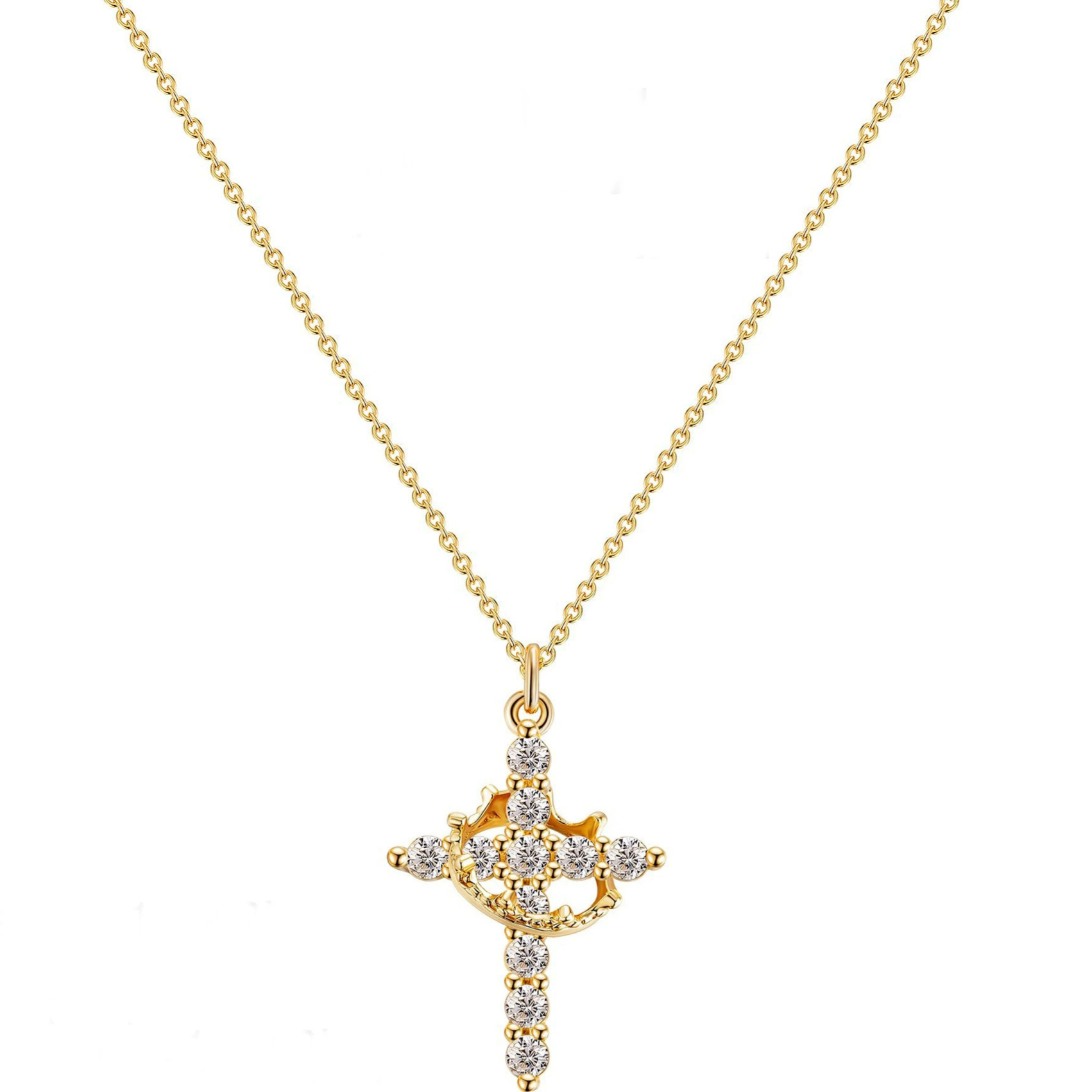 Women's Rotating Cross Crown Pendant Necklace