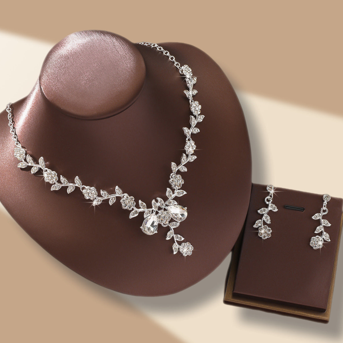 Rhinestone Necklace and Earrings Set