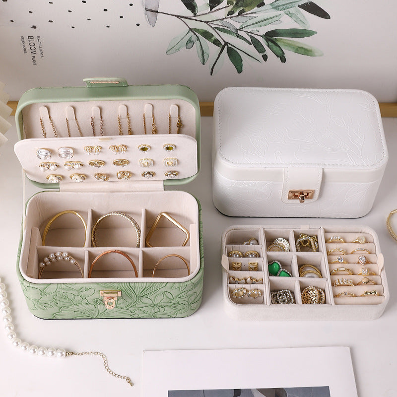 Leather Jewelry Storage Box with Double Layer