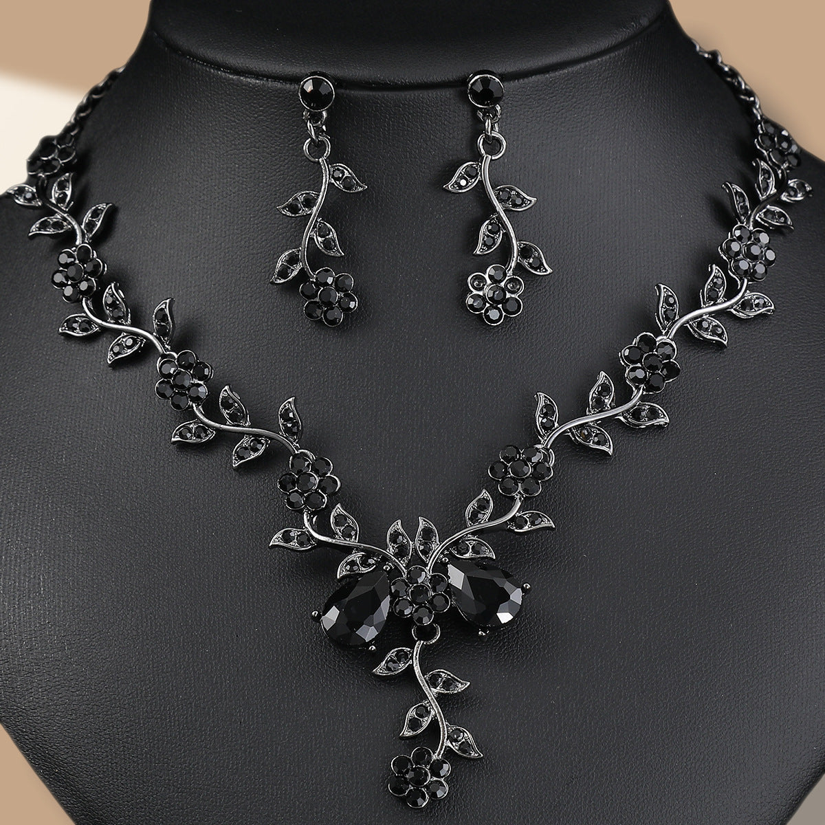 Rhinestone Necklace and Earrings Set