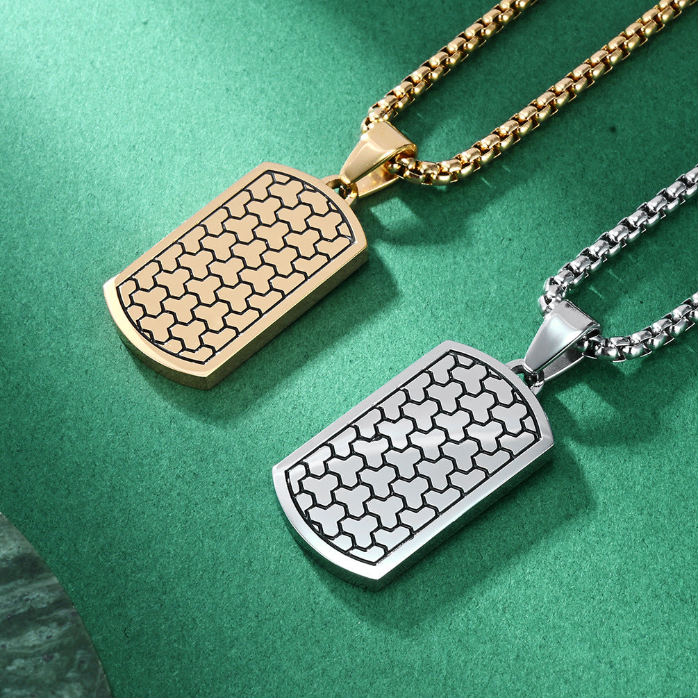 Military Style Football Texture Steel Pendant Necklace