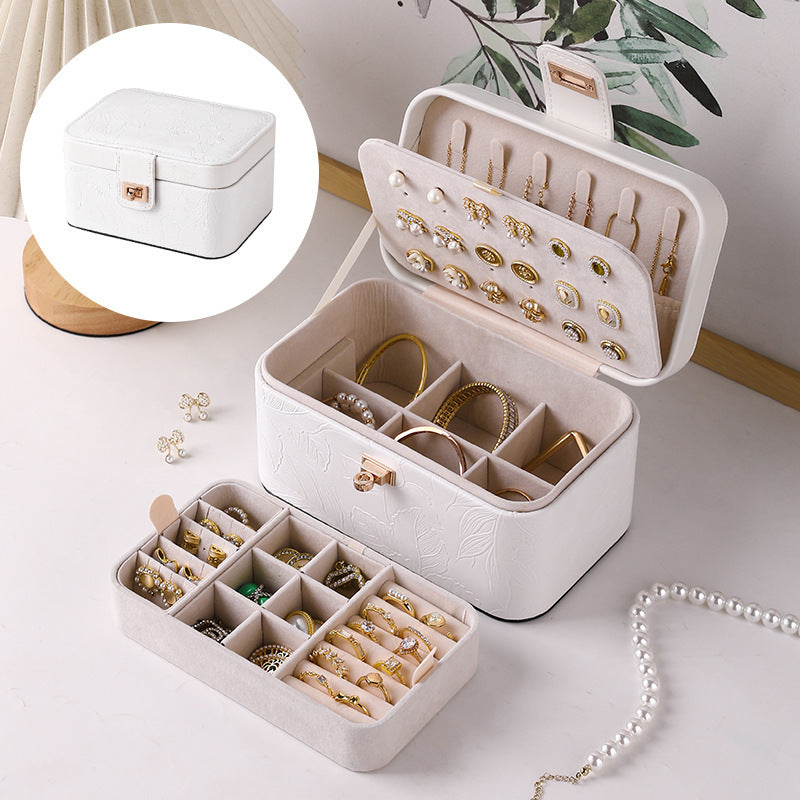 Leather Jewelry Storage Box with Double Layer