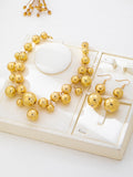 Exaggerated Gold Metal Ball Bead Necklace and Earring
