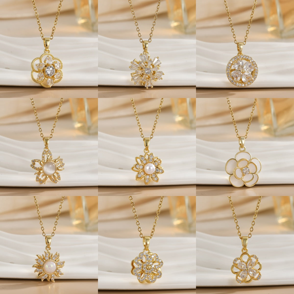 Rotating Zircon Flower Titanium Steel Necklace