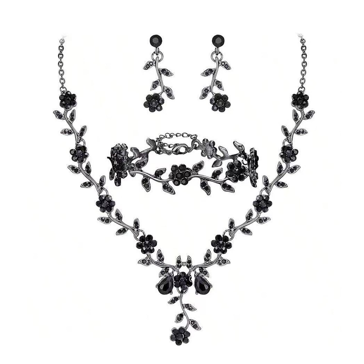 Rhinestone Necklace and Earrings Set