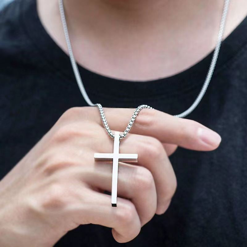 Glossy Cross Pendant Necklace Men Fashion Hip Hop Accessory