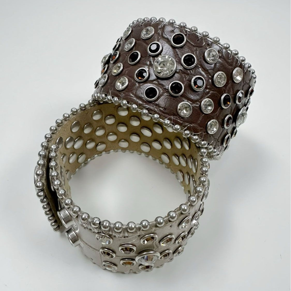 Punk Rhinestone Snap Leather Bracelet