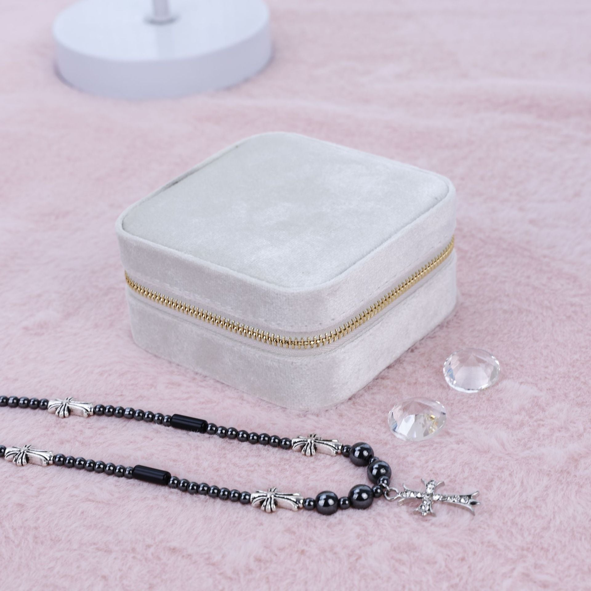 Velvet Jewelry Storage Box with Mirror