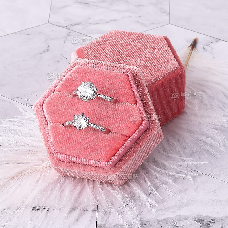 Hexagonal Velvet Ring Jewelry Box