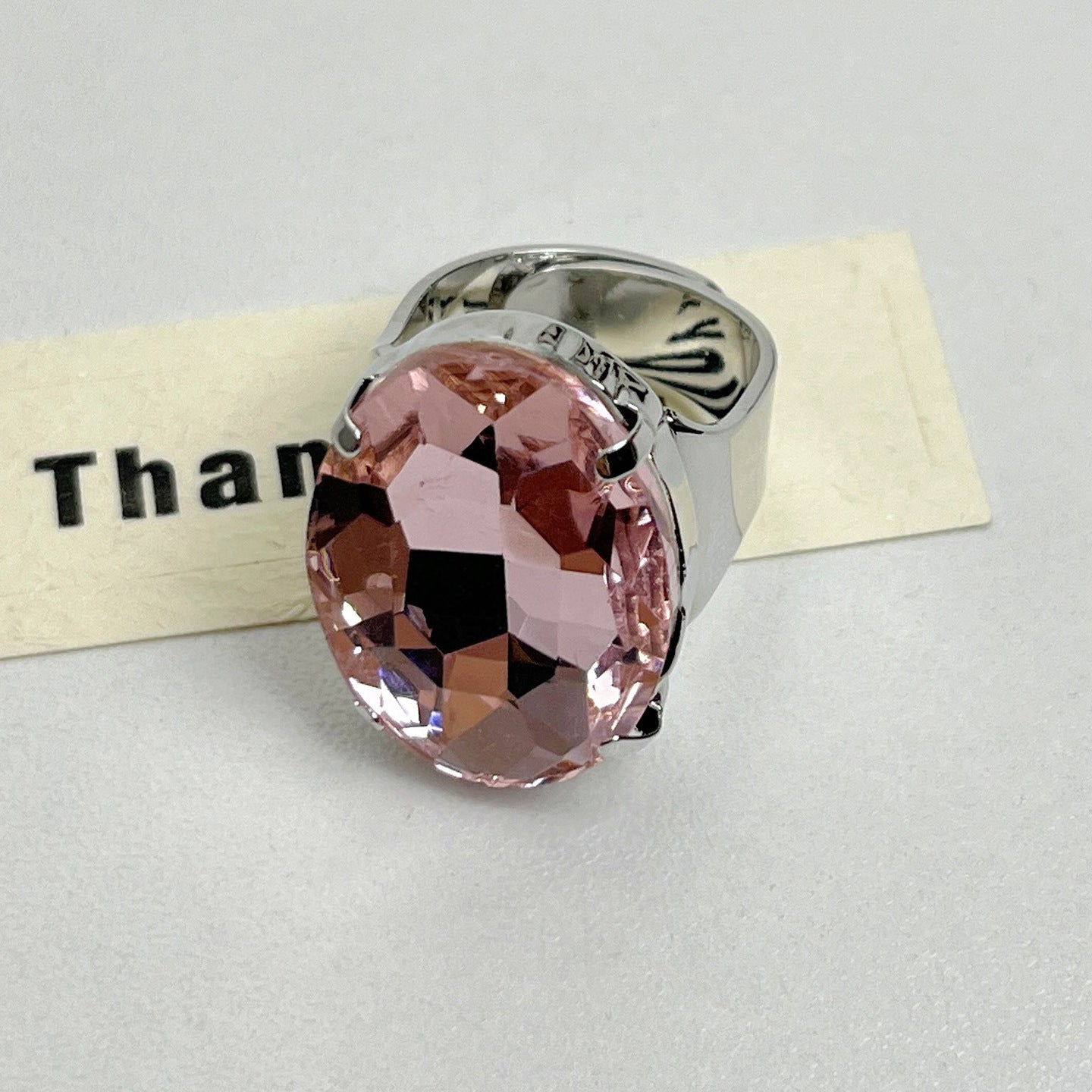 Oval Gemstone Open Ring with Crystal Design