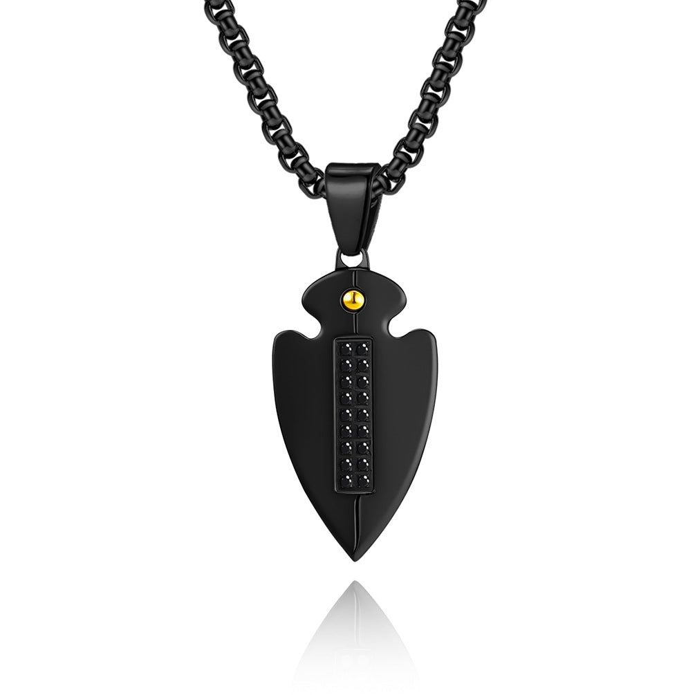 Spearhead Shield Pendant Titanium Steel Necklace