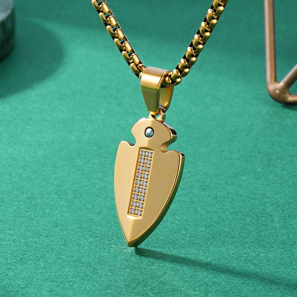 Spearhead Shield Pendant Titanium Steel Necklace