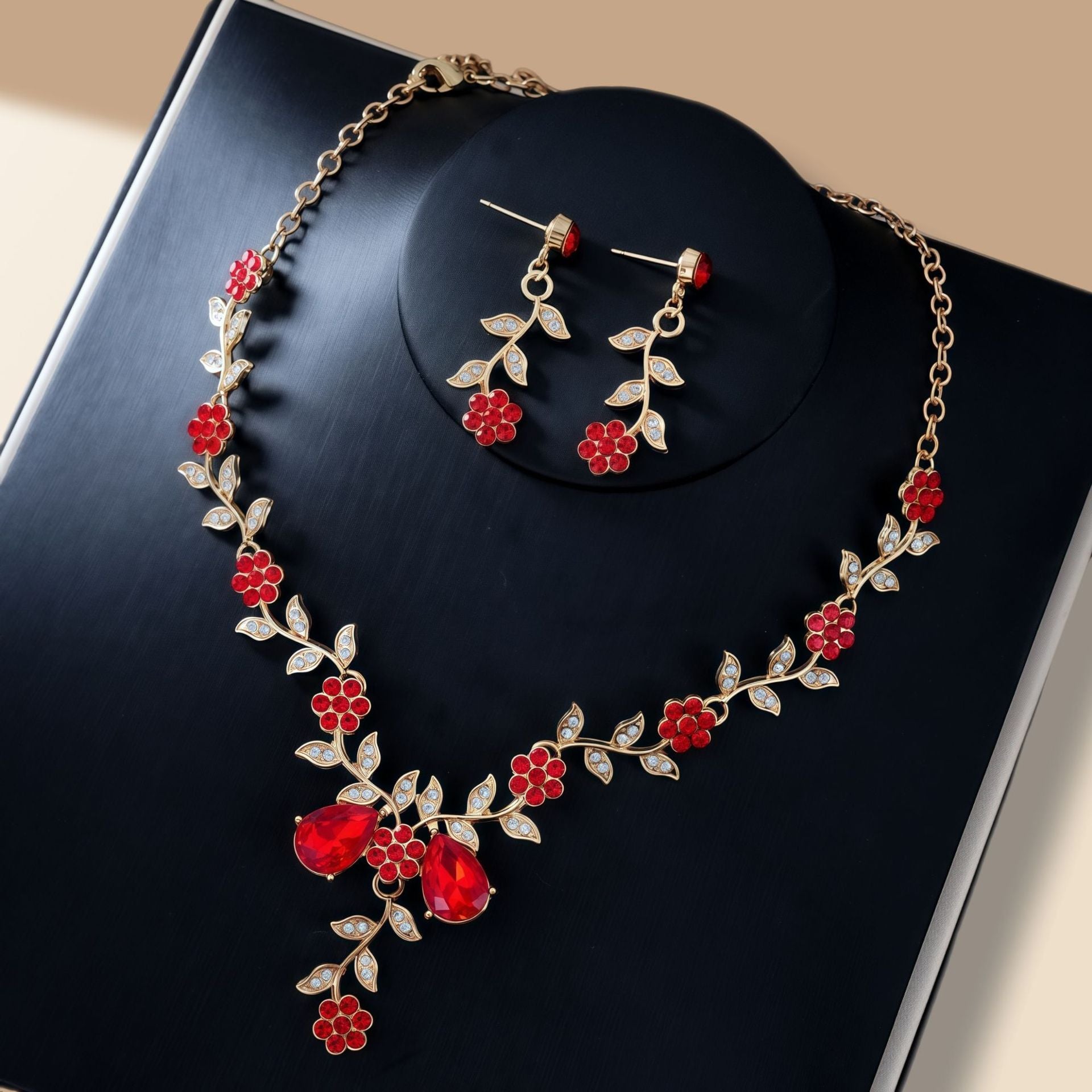 Rhinestone Necklace and Earrings Set