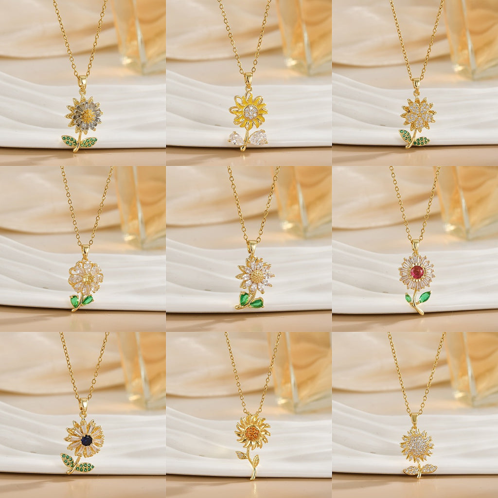 Rotating Zircon Flower Titanium Steel Necklace