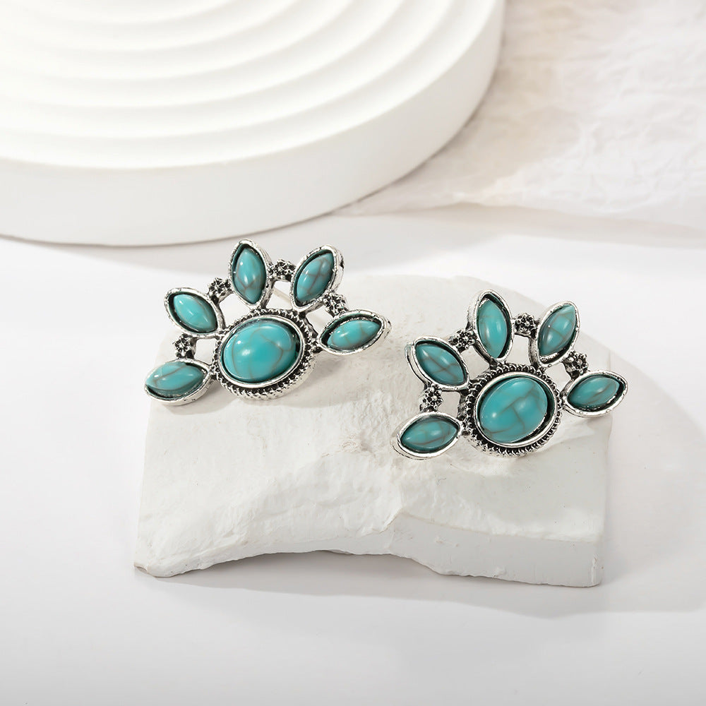 Vintage oval turquoise teardrop earrings