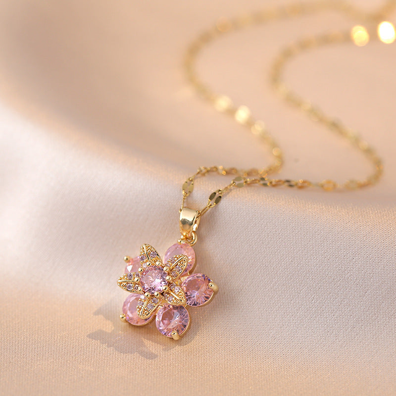 Rotatable Flower Zircon Necklace