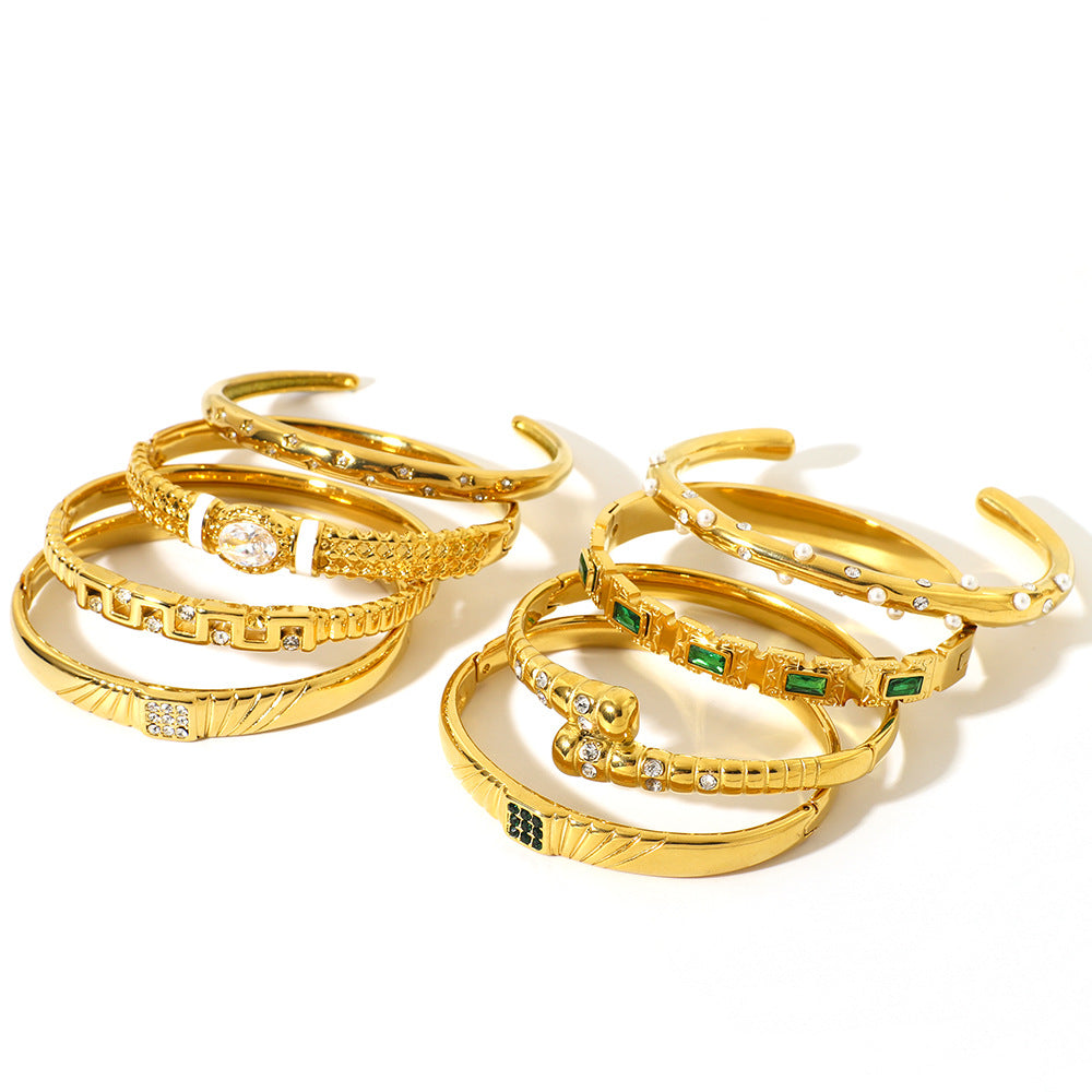 Stainless Steel Diamond-encrusted Simple Bracelet