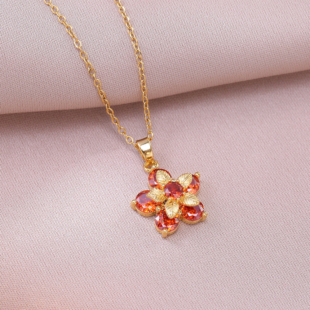 Rotatable Flower Zircon Necklace