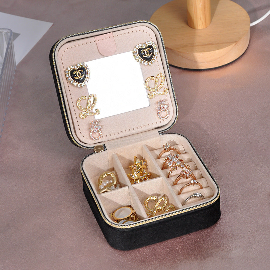 Velvet Jewelry Storage Box with Mirror