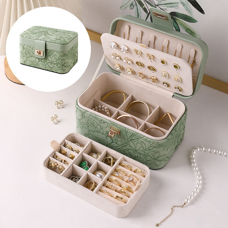 Leather Jewelry Storage Box with Double Layer