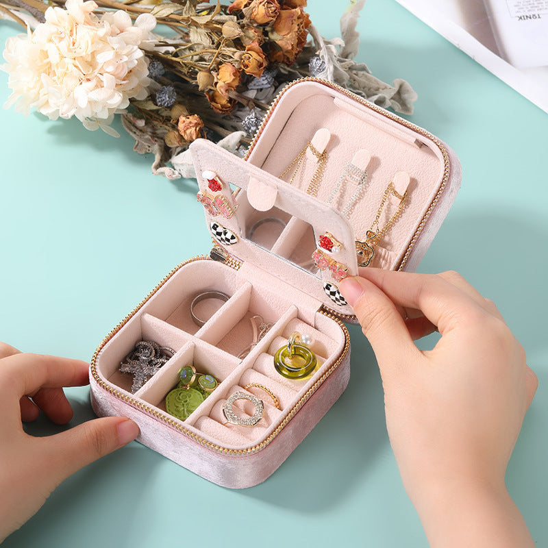 Velvet Jewelry Storage Box with Mirror