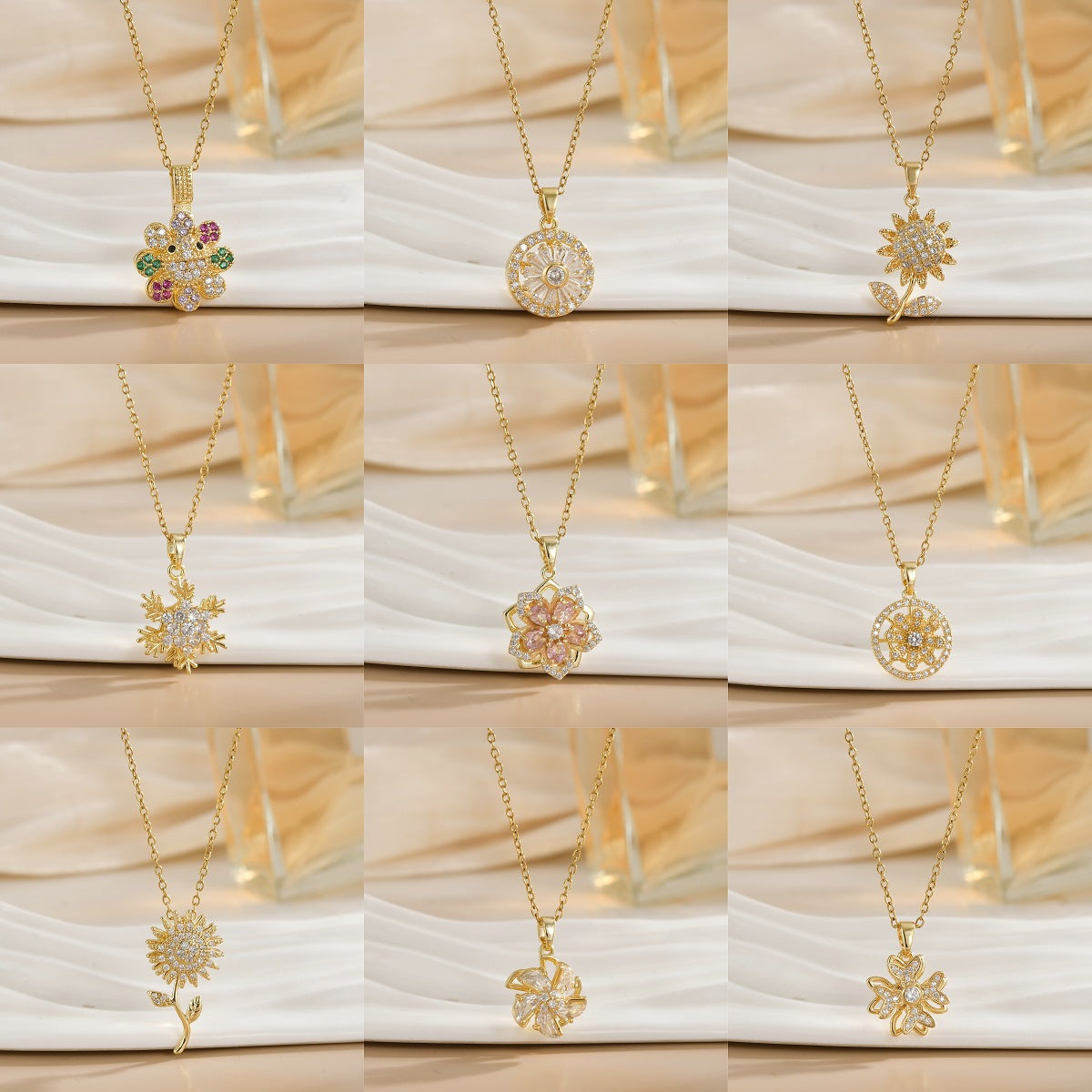 Rotating Zircon Flower Titanium Steel Necklace