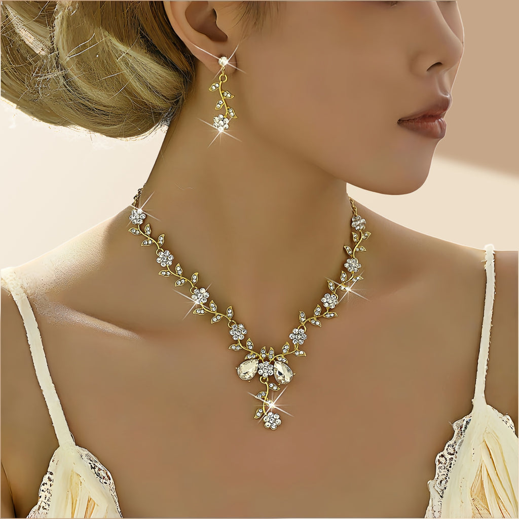 Rhinestone Necklace and Earrings Set