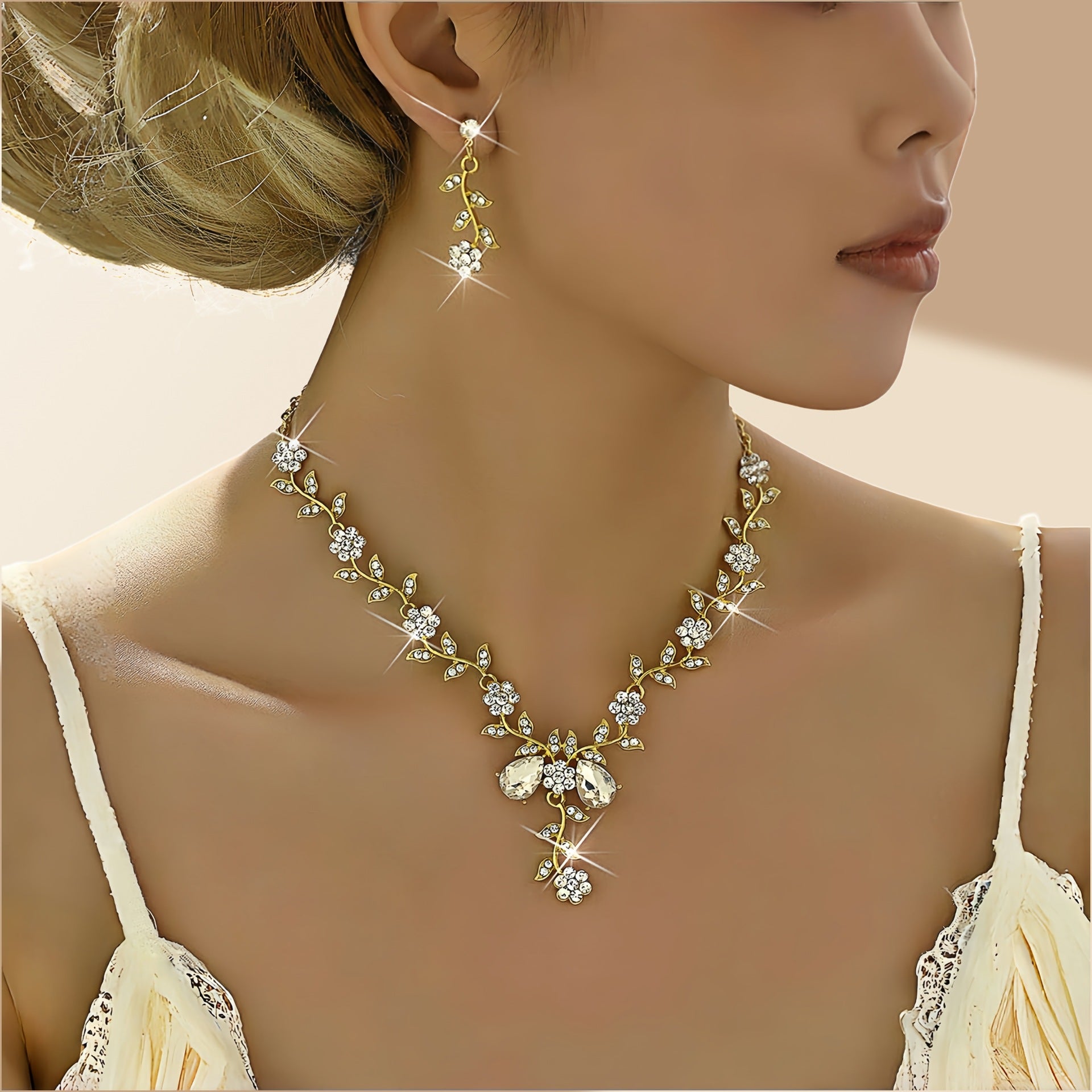 Rhinestone Necklace and Earrings Set