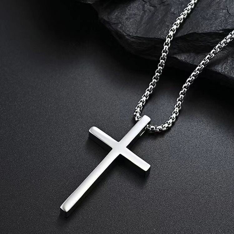 Glossy Cross Pendant Necklace Men Fashion Hip Hop Accessory
