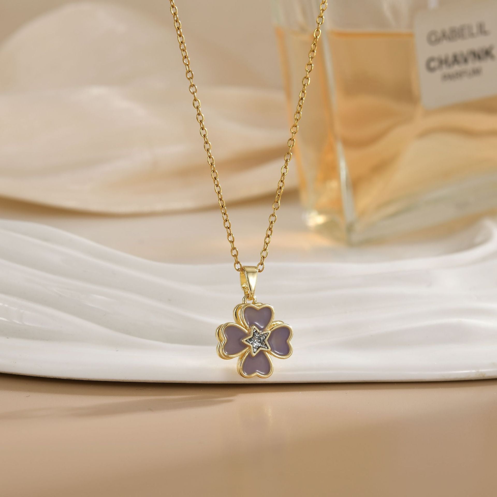 Rotating Zircon Flower Titanium Steel Necklace