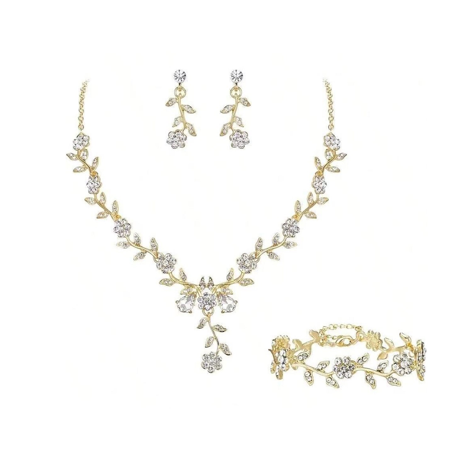 Rhinestone Necklace and Earrings Set