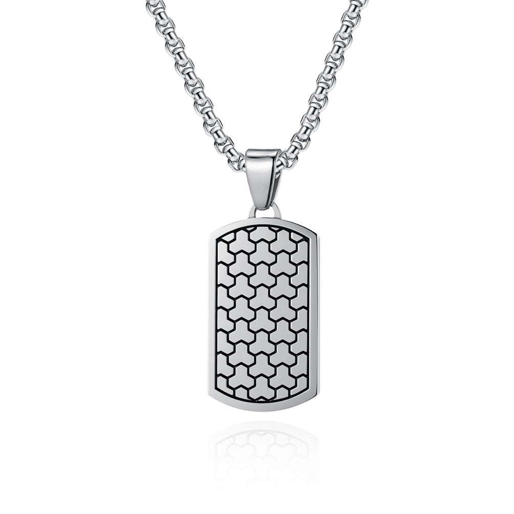 Military Style Football Texture Steel Pendant Necklace