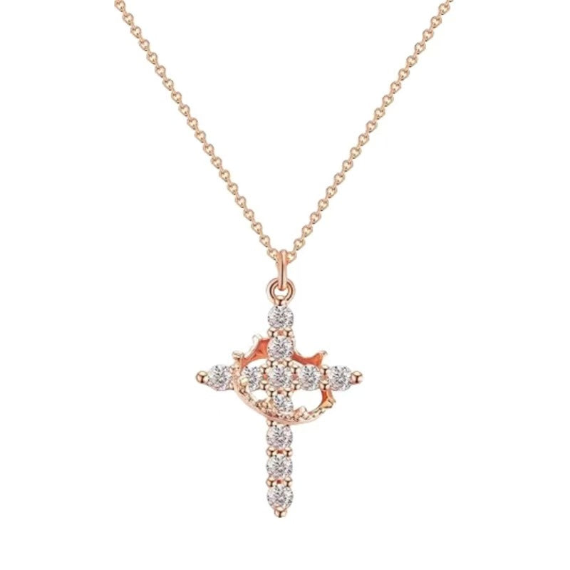 Women's Rotating Cross Crown Pendant Necklace