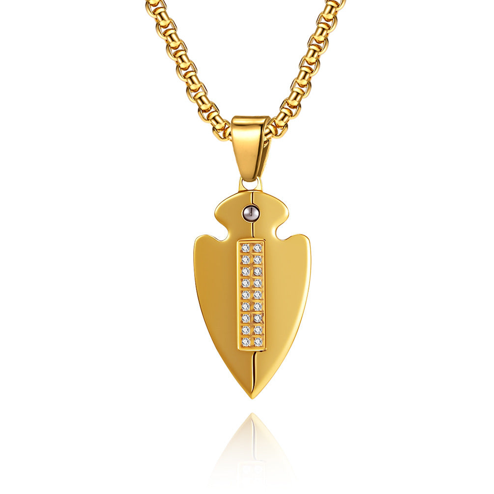Spearhead Shield Pendant Titanium Steel Necklace
