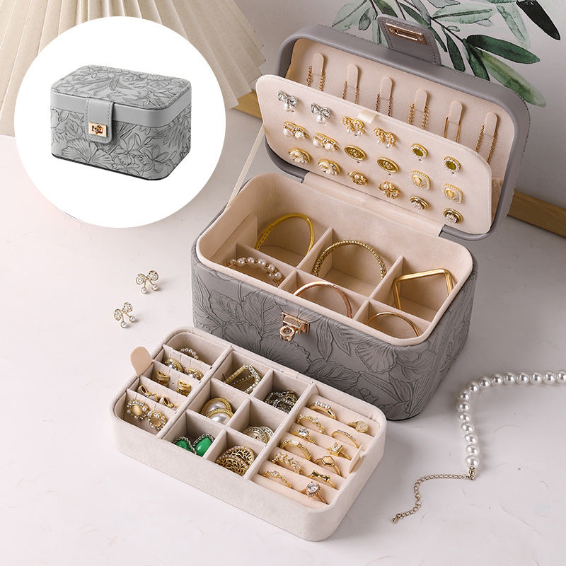 Leather Jewelry Storage Box with Double Layer