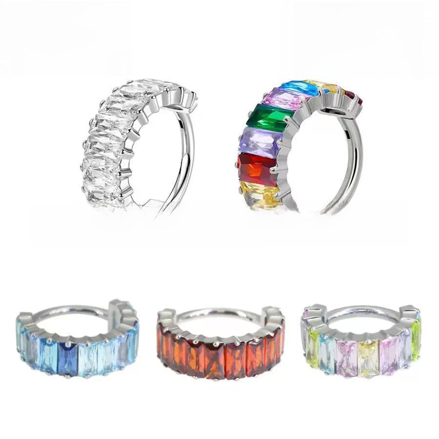 Titanium Alloy Rainbow Zircon Body Piercing Ring