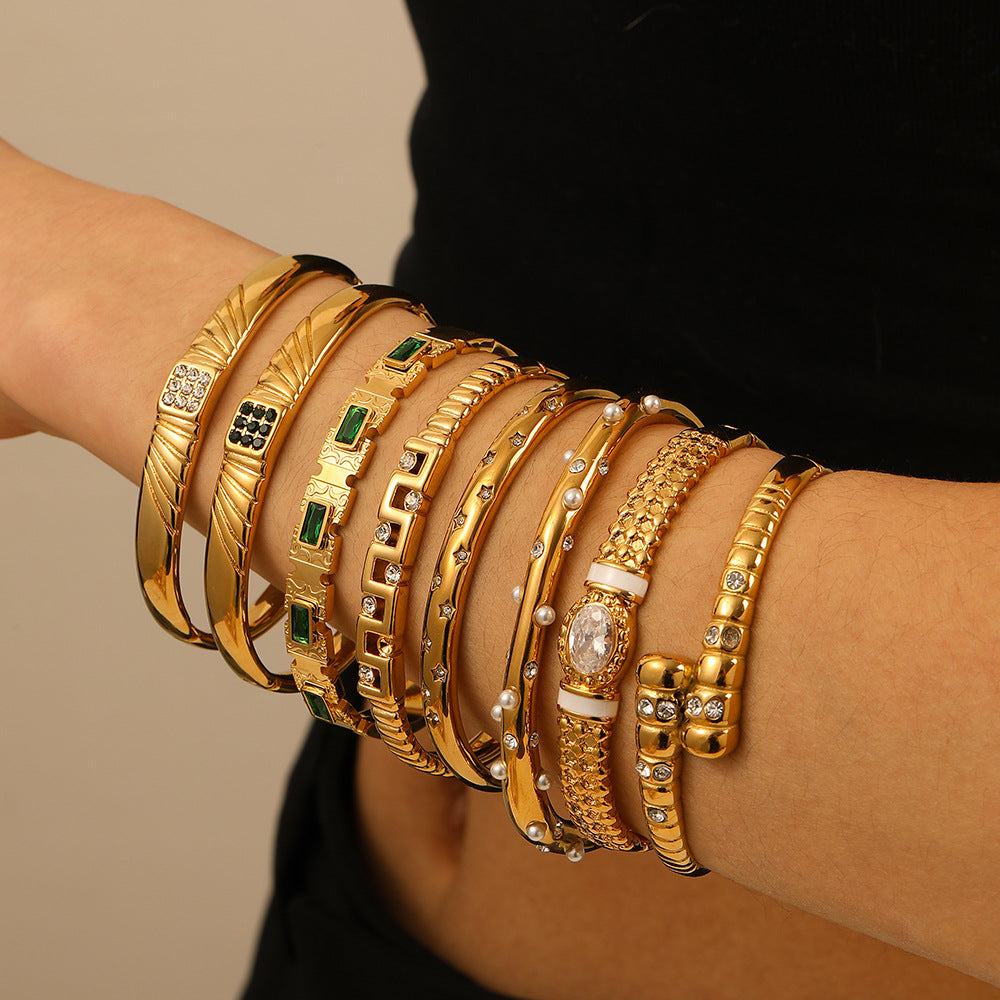 Stainless Steel Diamond-encrusted Simple Bracelet